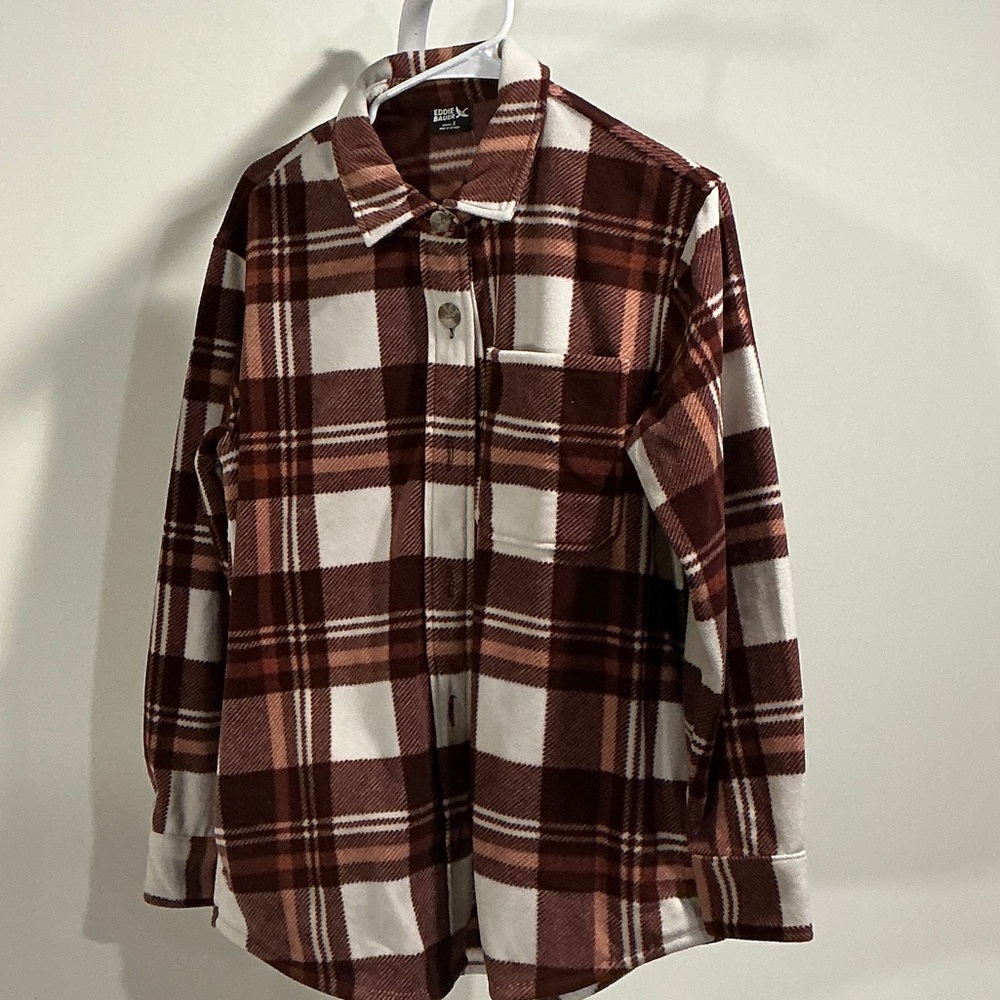 Basic Editions Maroon and White Plaid Shackett